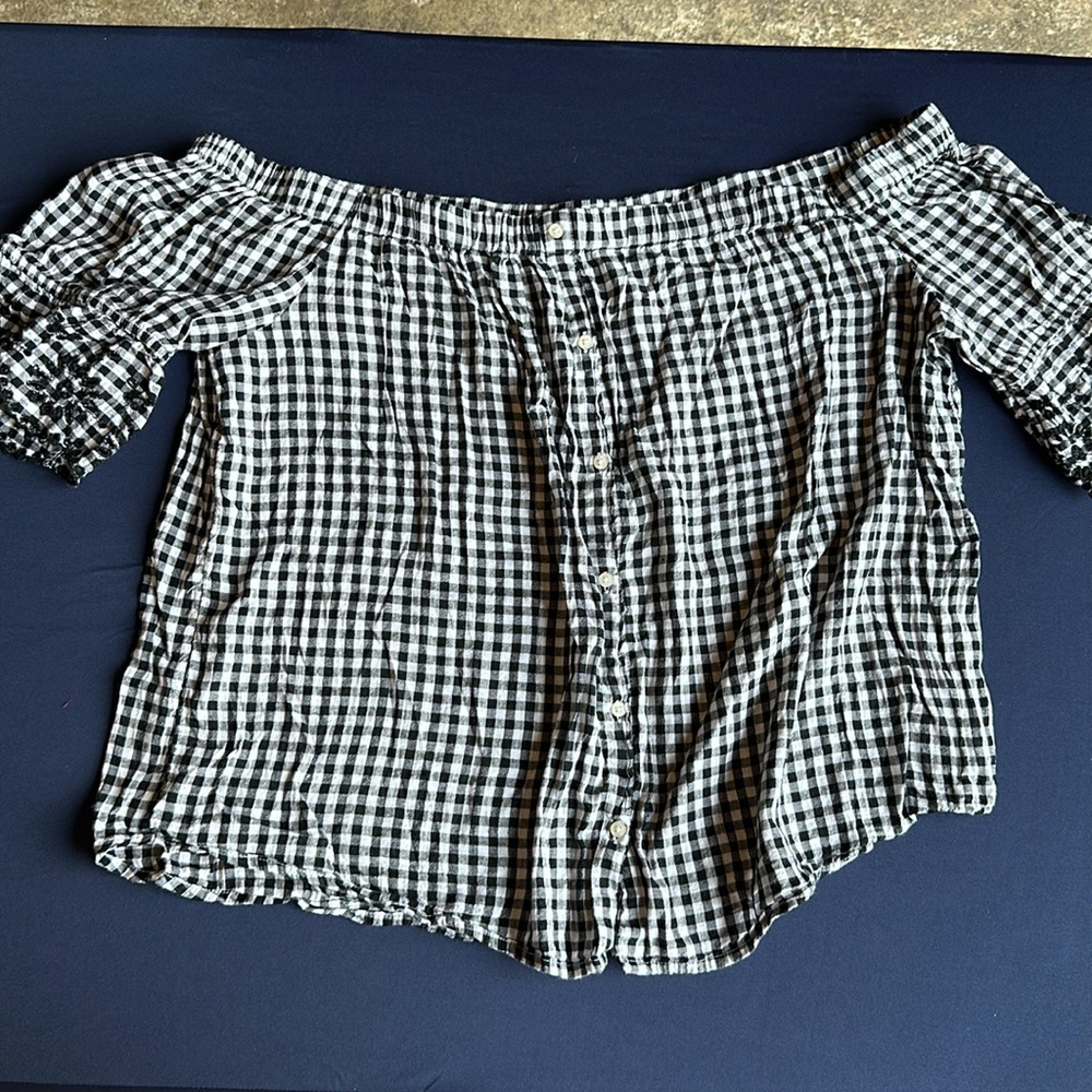 Off the Shoulder Black and White Gingham Blouse